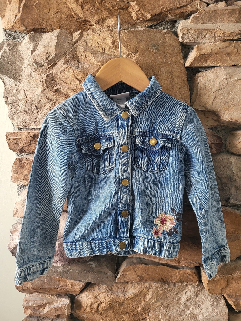 Little Lass Light Blue Denim Jacket with Floral Embroidery Patch & Chrochet Back